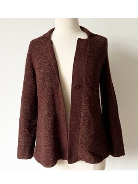 Eileen Fisher 100% Baby Alpaca Wool Knit Cardigan Sweater Womens Large Chocolate